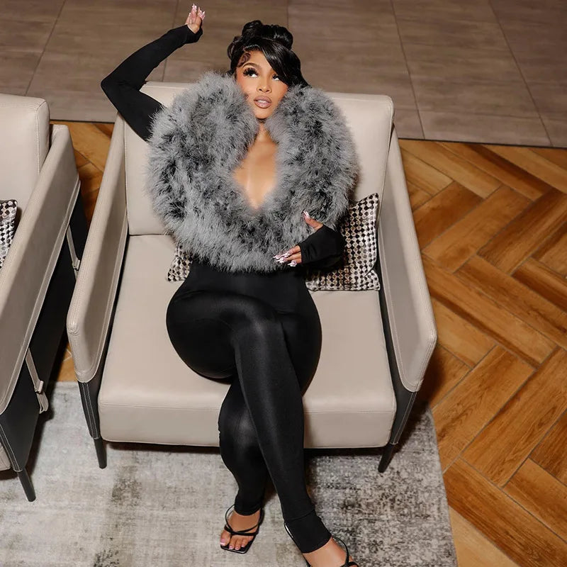 Furry Collar Jumpsuit