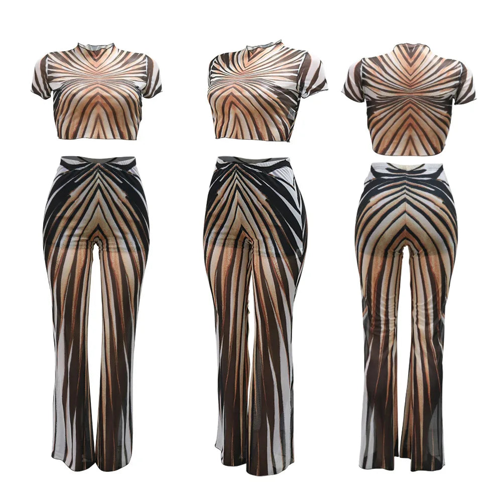 Loanda Sheer Mesh Flare Pants Set