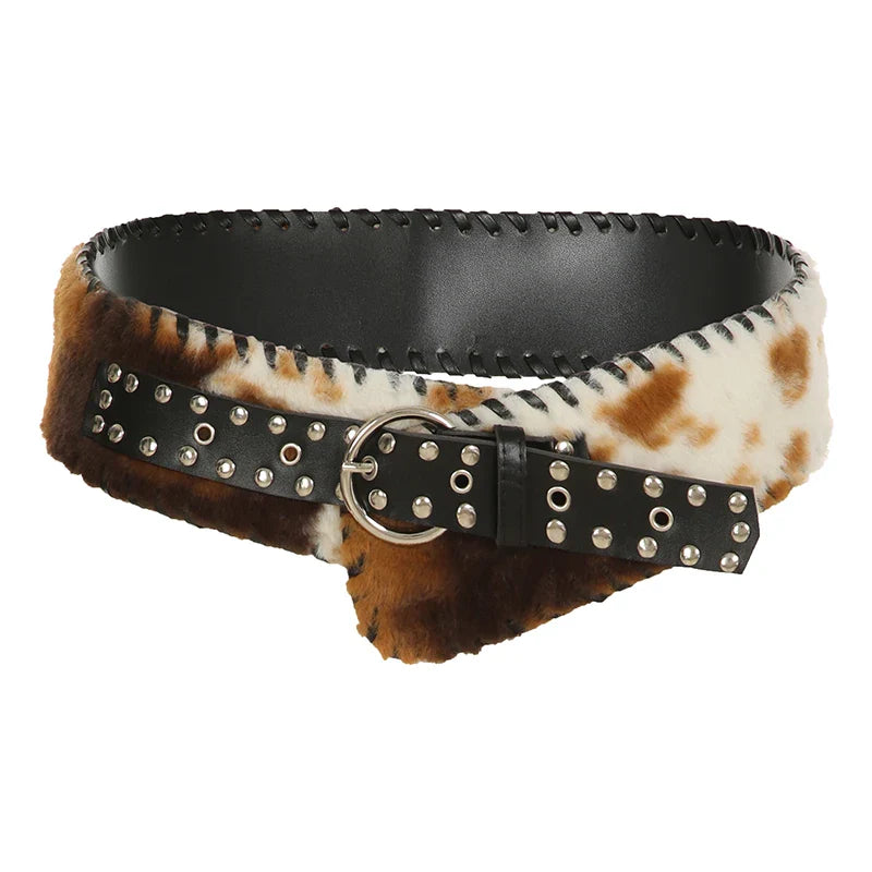 Cow Leather Fur Belt White