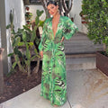 Tropical Print Plunging Maxi Dress