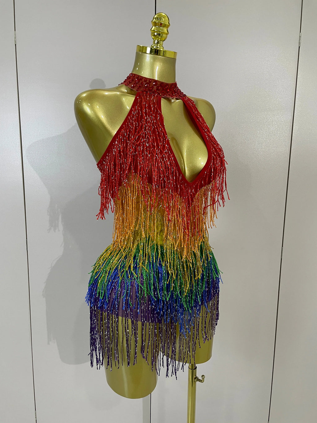 Rainbow Mesh Fringe Bodysuit