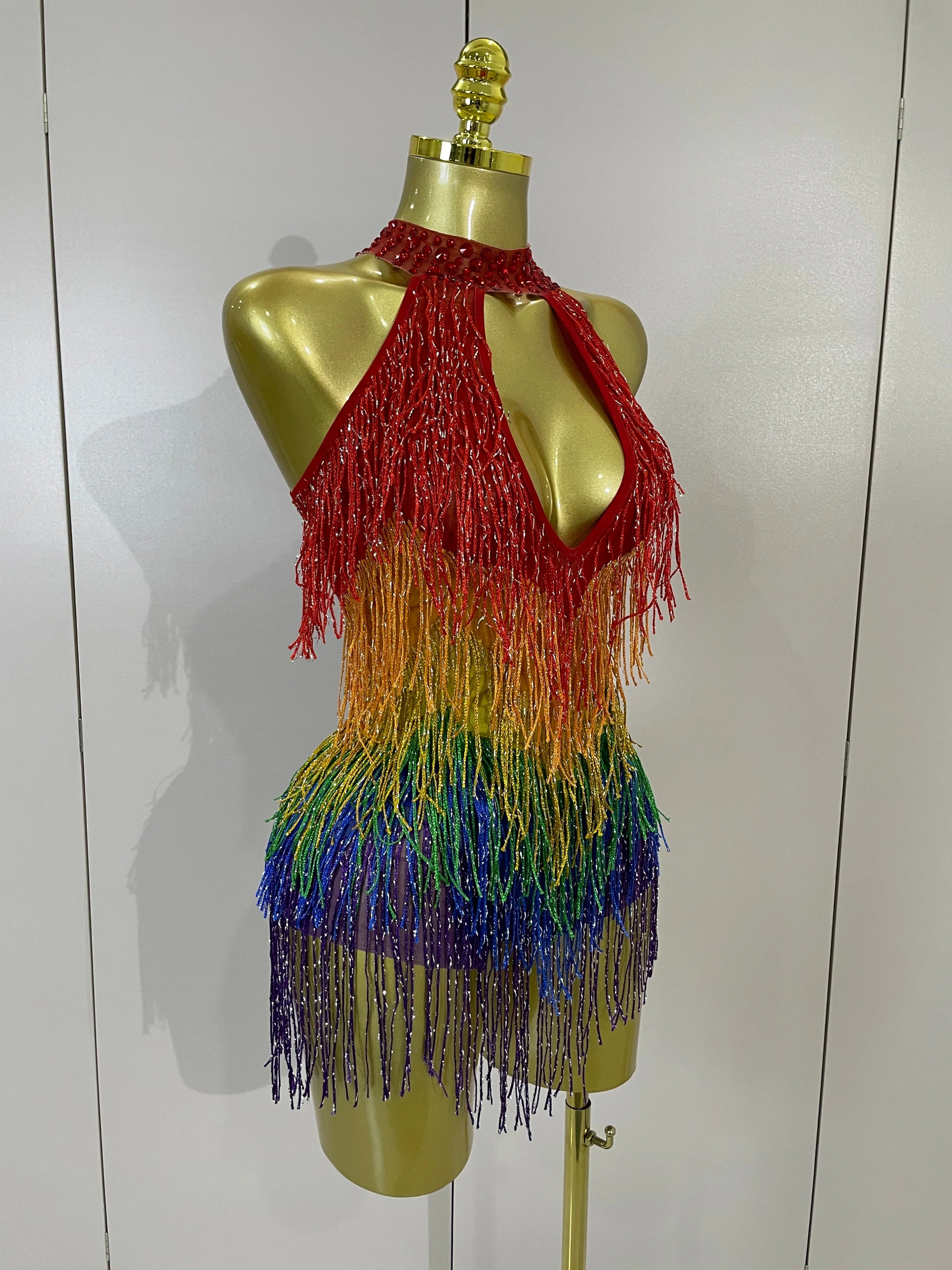 Rainbow Mesh Fringe Bodysuit