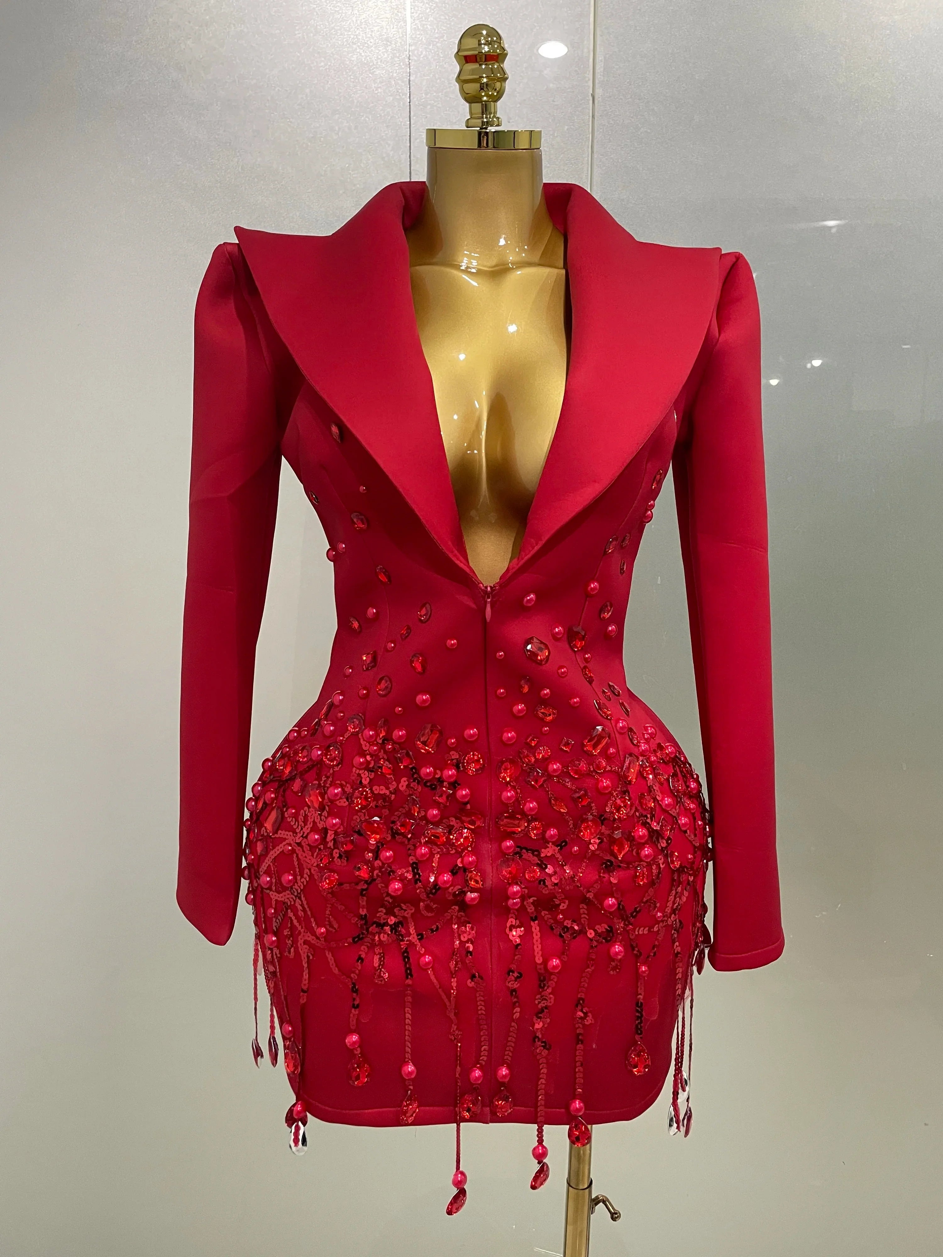 Pearls Blazer Mini Dress Red