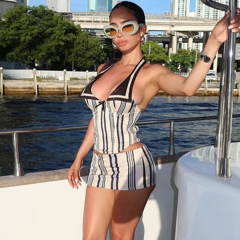 Michella Stripe Mini Skirt Set