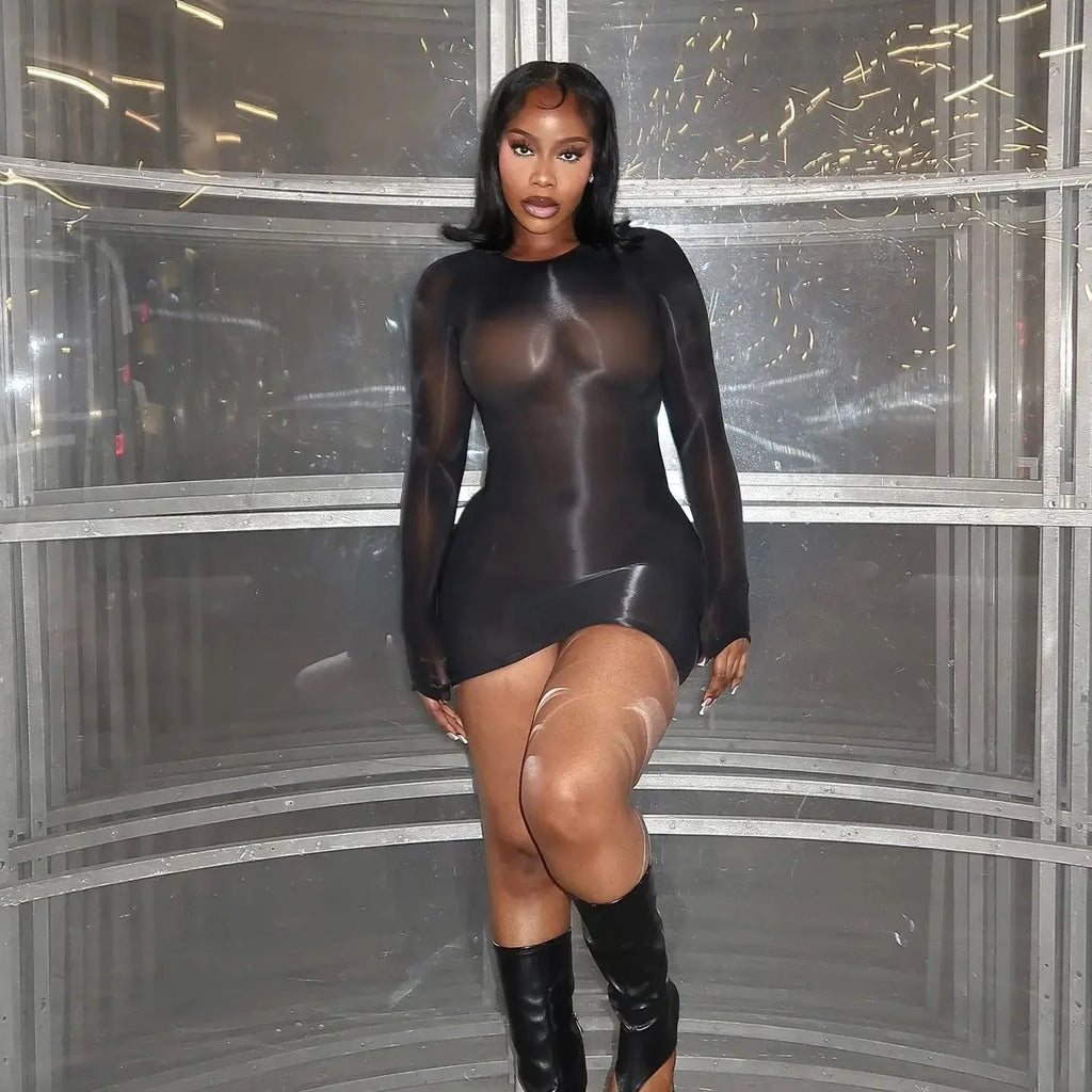 Midnight Sheer Illusion Mini Dress