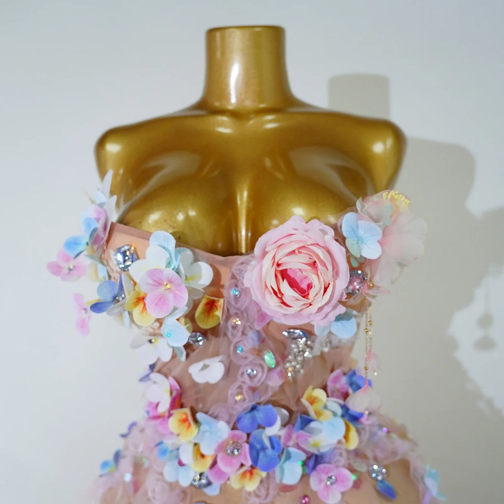 Floral Petal Mesh Mini Dress