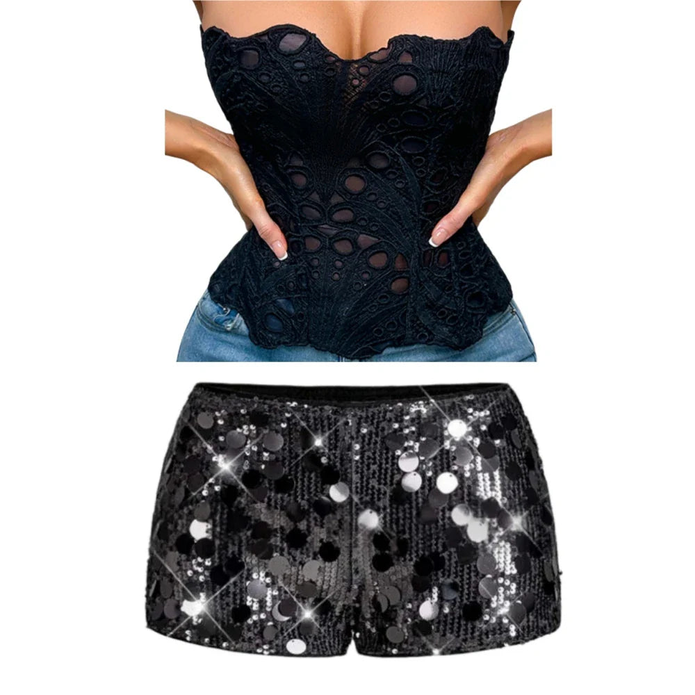 Lory Corset Sequin Short Set