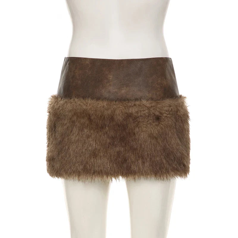 Vintage Leather Furry Mini Skirt