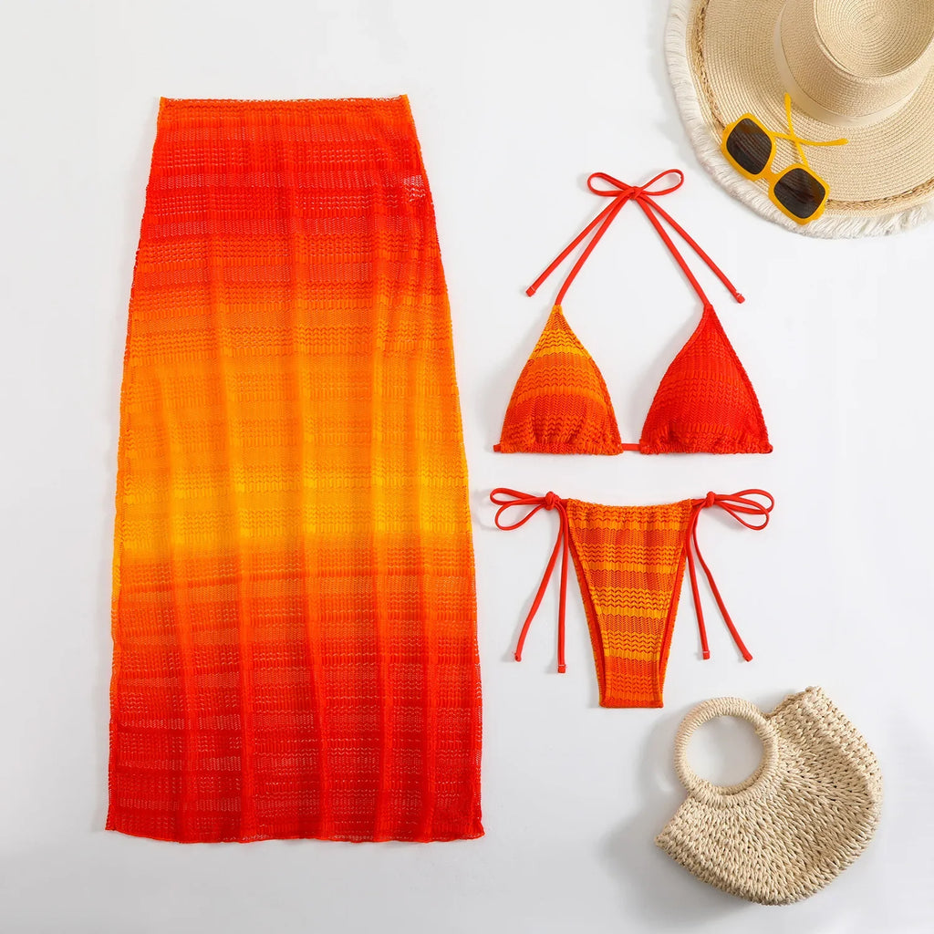 Gradient Mesh Skirt Bikini Set