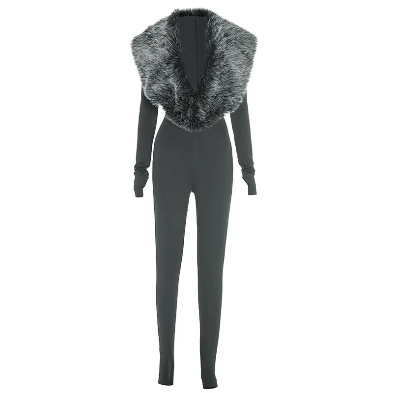 Furry Collar Jumpsuit