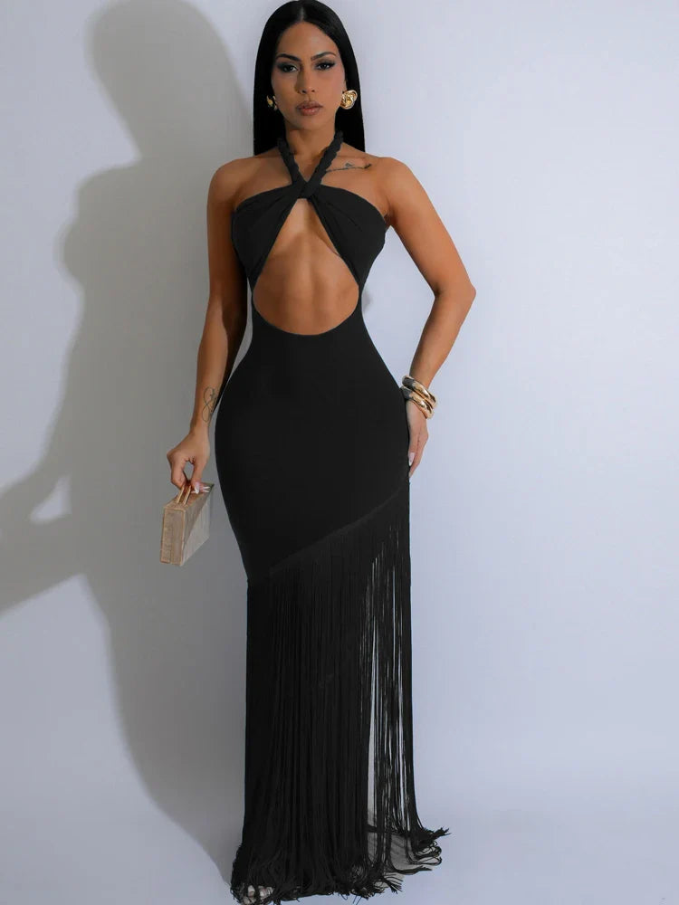 Royal Fringed Tassel Dress black