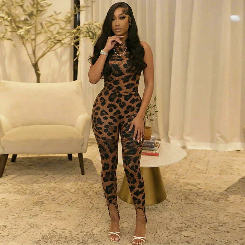 Leopard Mock Neck Bodysuit Set