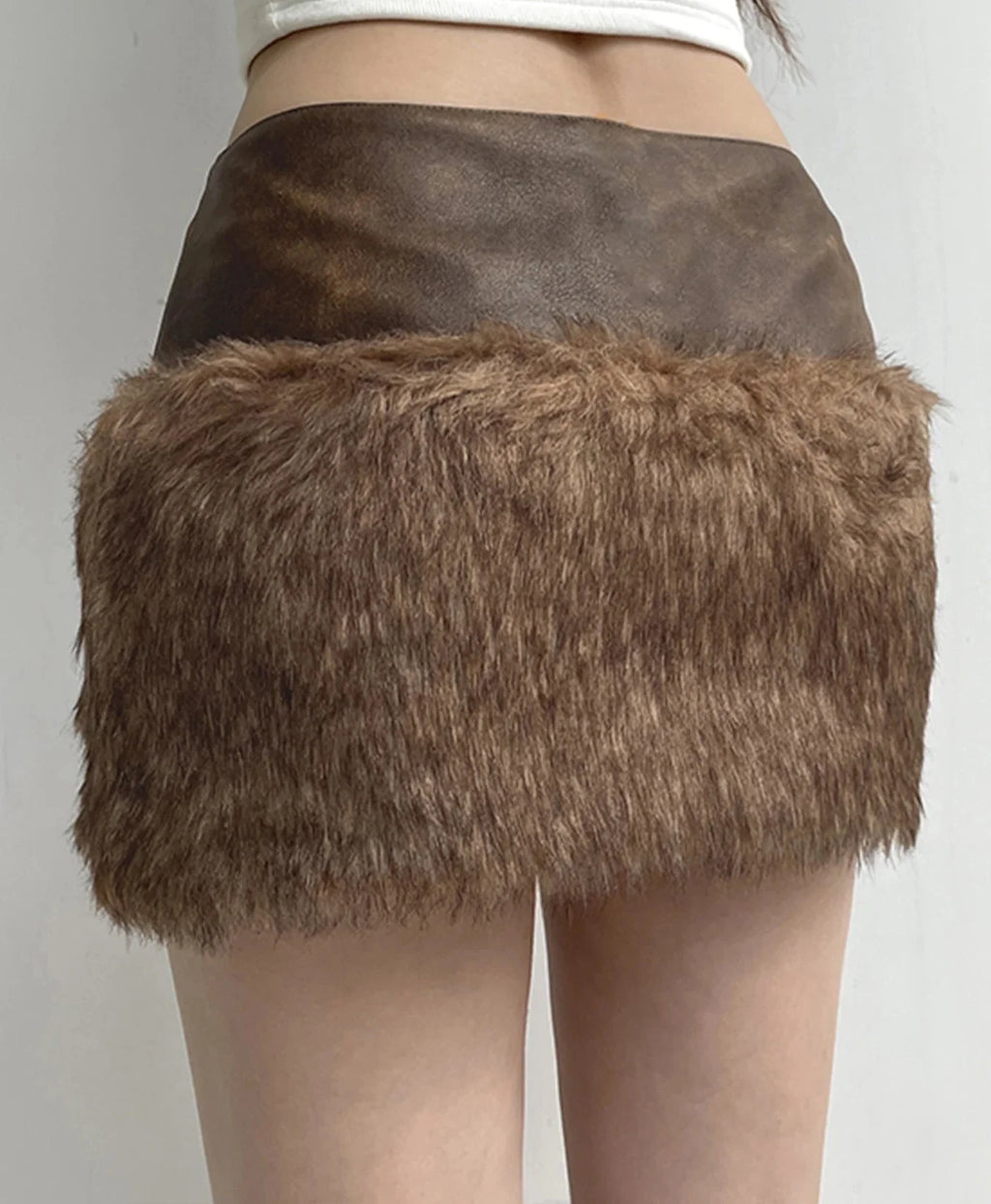 Vintage Leather Furry Mini Skirt
