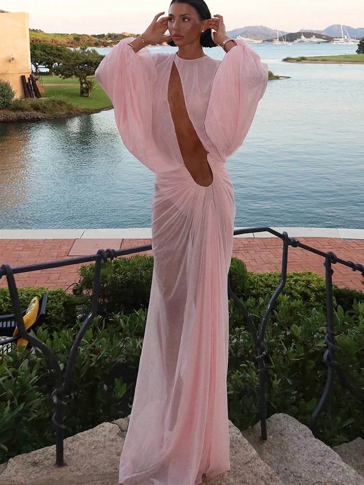 Pink Ruched Maxi Dress