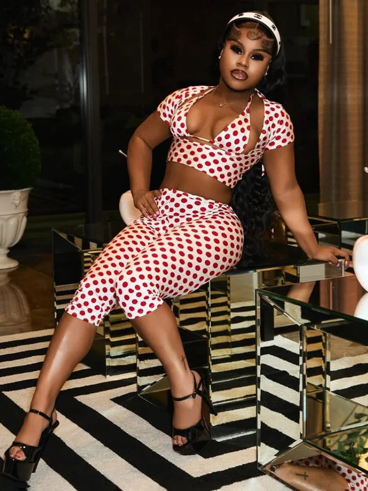 Polka Dot Print Capris Set