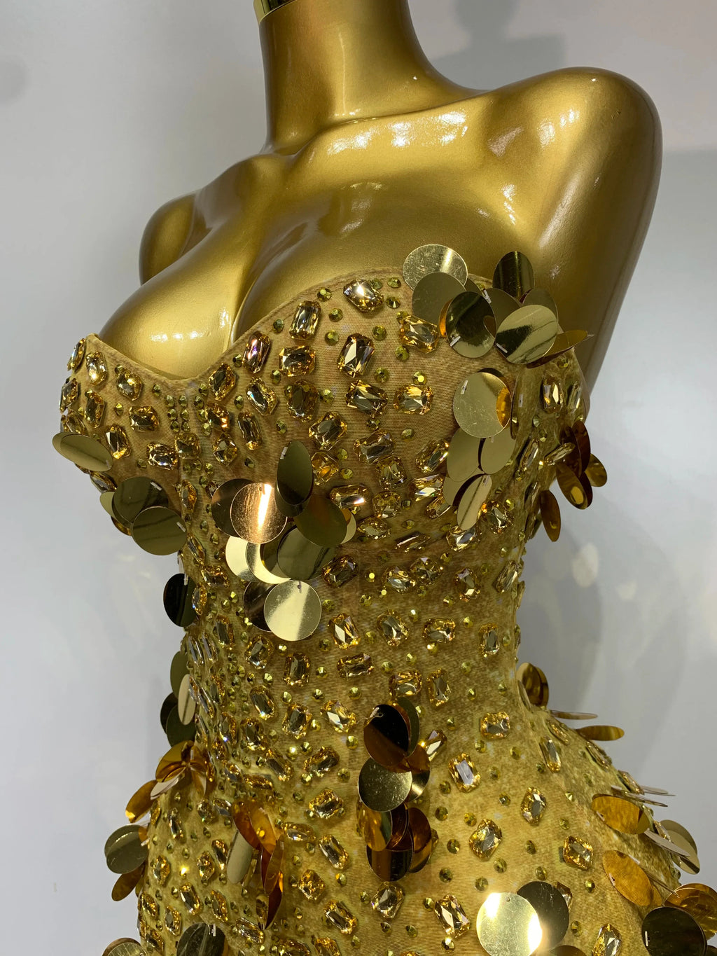 Gold Rhinestone Sequins Mini Dress