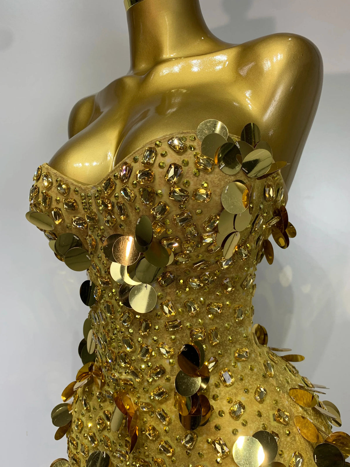 Gold Rhinestone Sequins Mini Dress