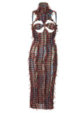 Rissa Knit Tassel Dress Red