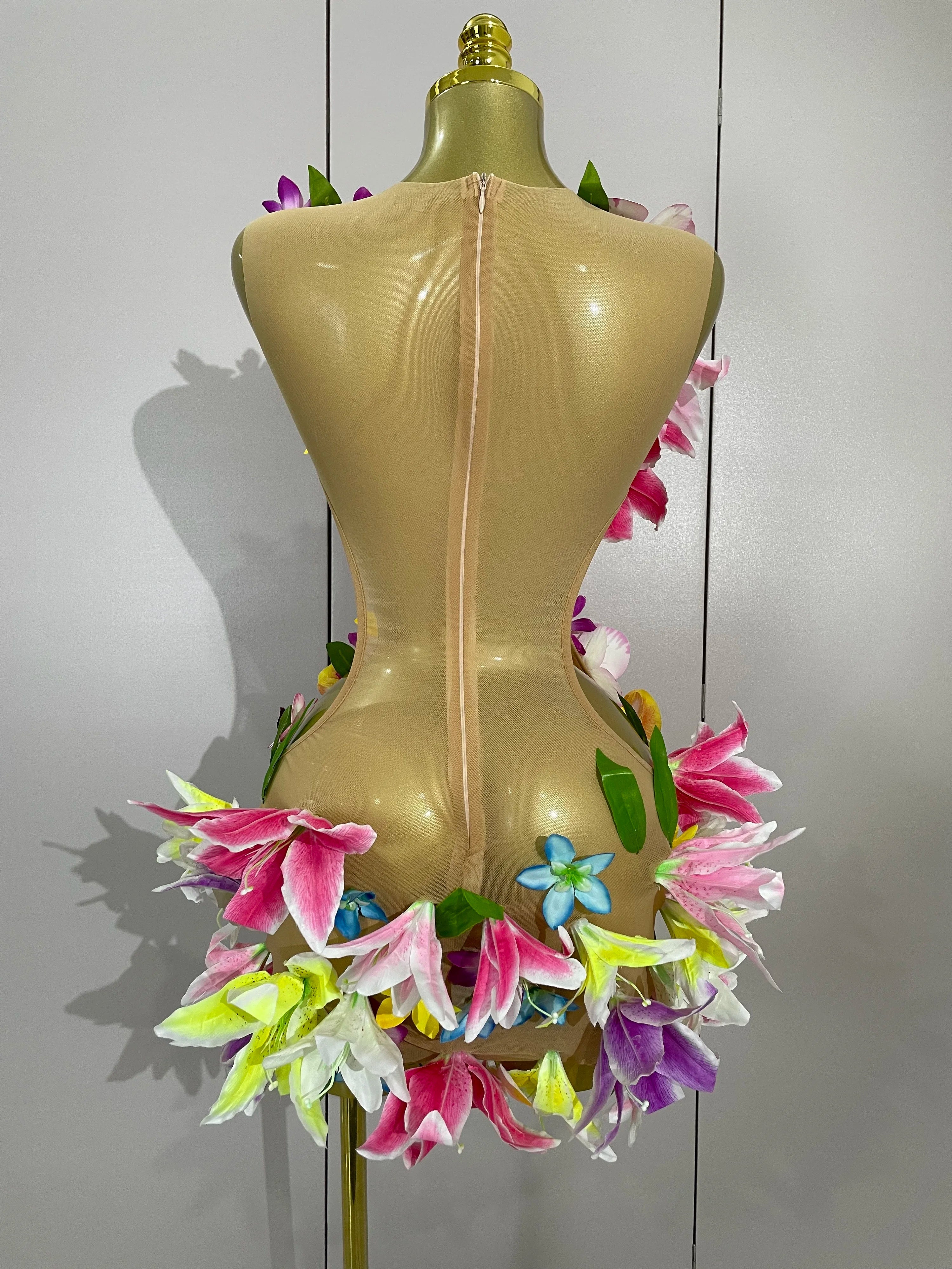 Flowers Mesh Mini Dress