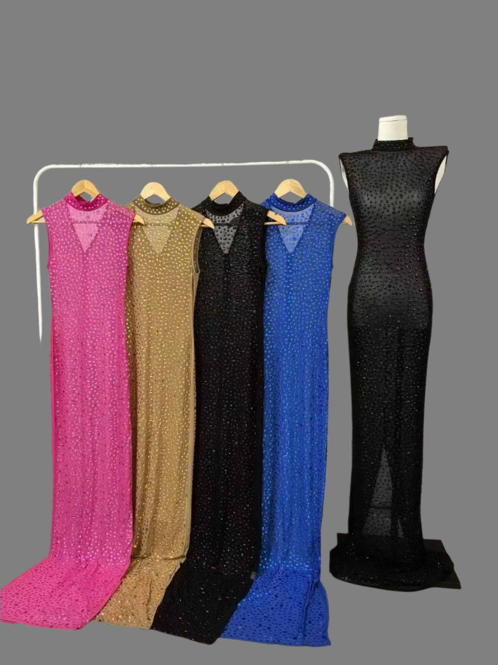 Hot Rhinestone Bodycon Maxi Dress