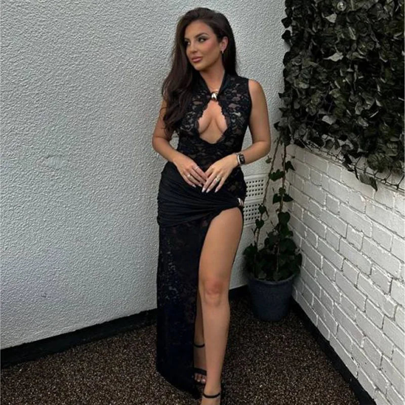 Full Lace Slit Maxi Dress