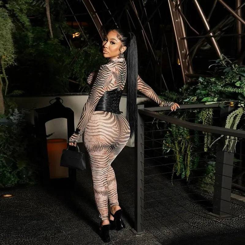 Zebra Print Mesh Jumpsuit