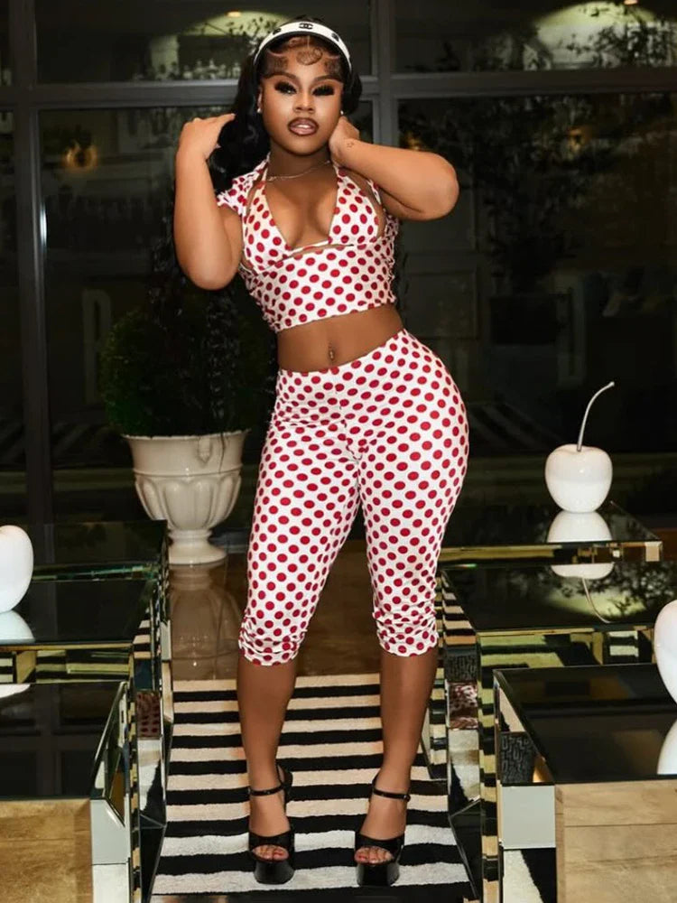 Polka Dot Print Capris Set