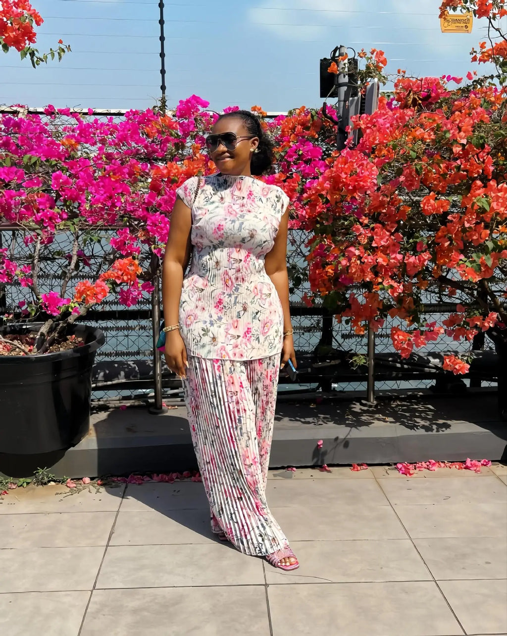 Sonya Floral Pleated Pants Set