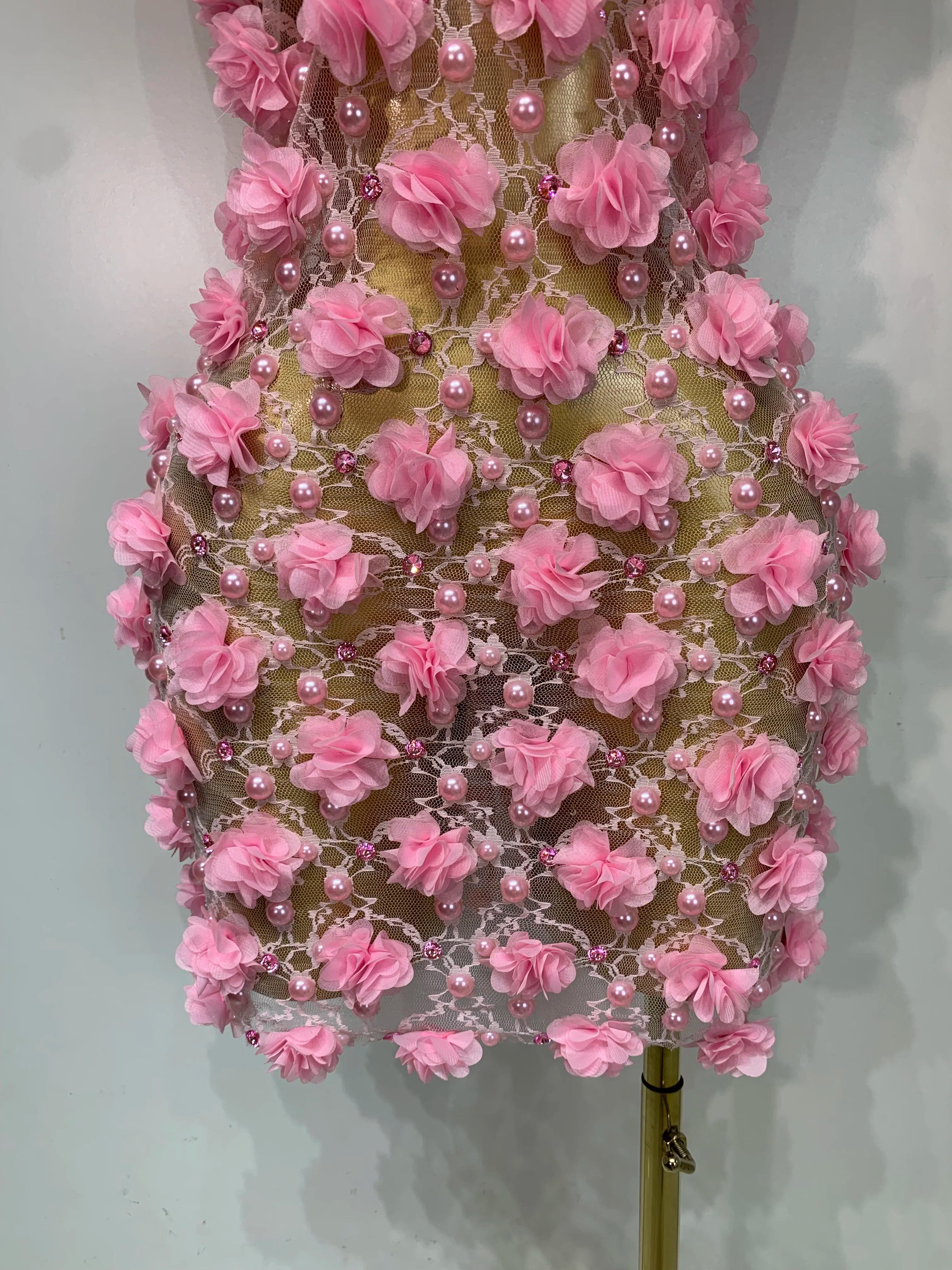 Flower Pearls Mini Dress