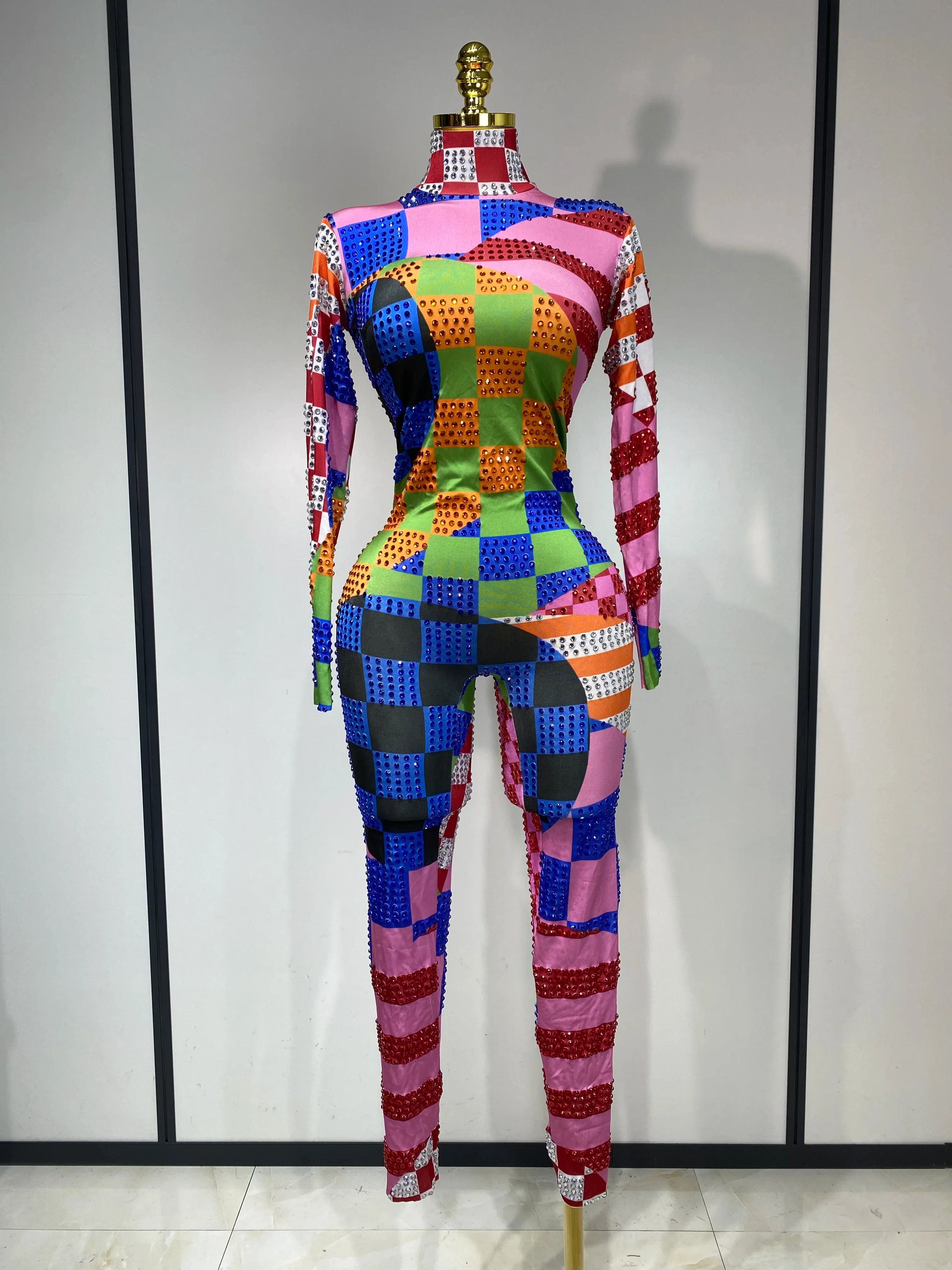 Colorful Print Rhinestone Jumpsuit MULTI