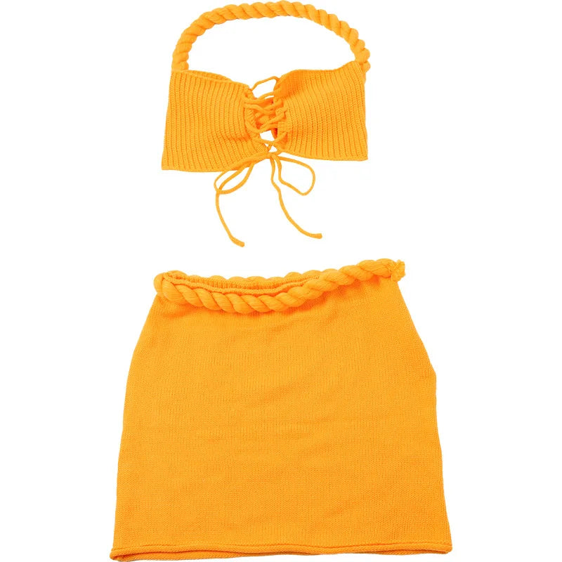 Pearl Plait Crochet Mini Skirt Set