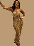 A Pearl Rhinestone Maxi Dress Apricot
