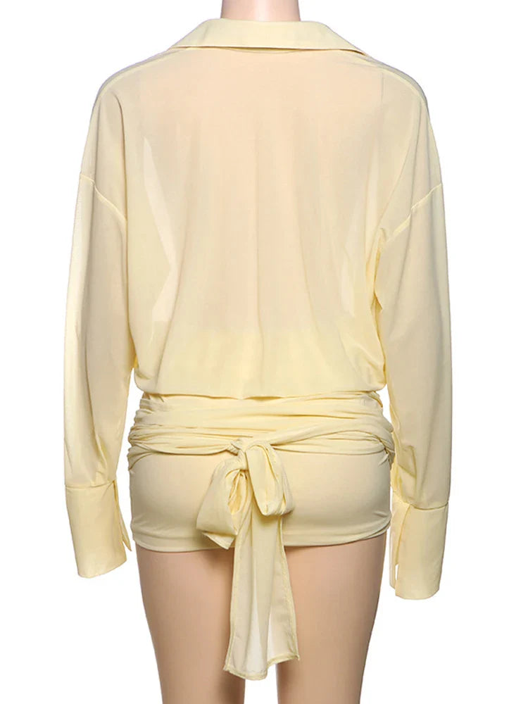 A Sheer Mesh Shirt Dress