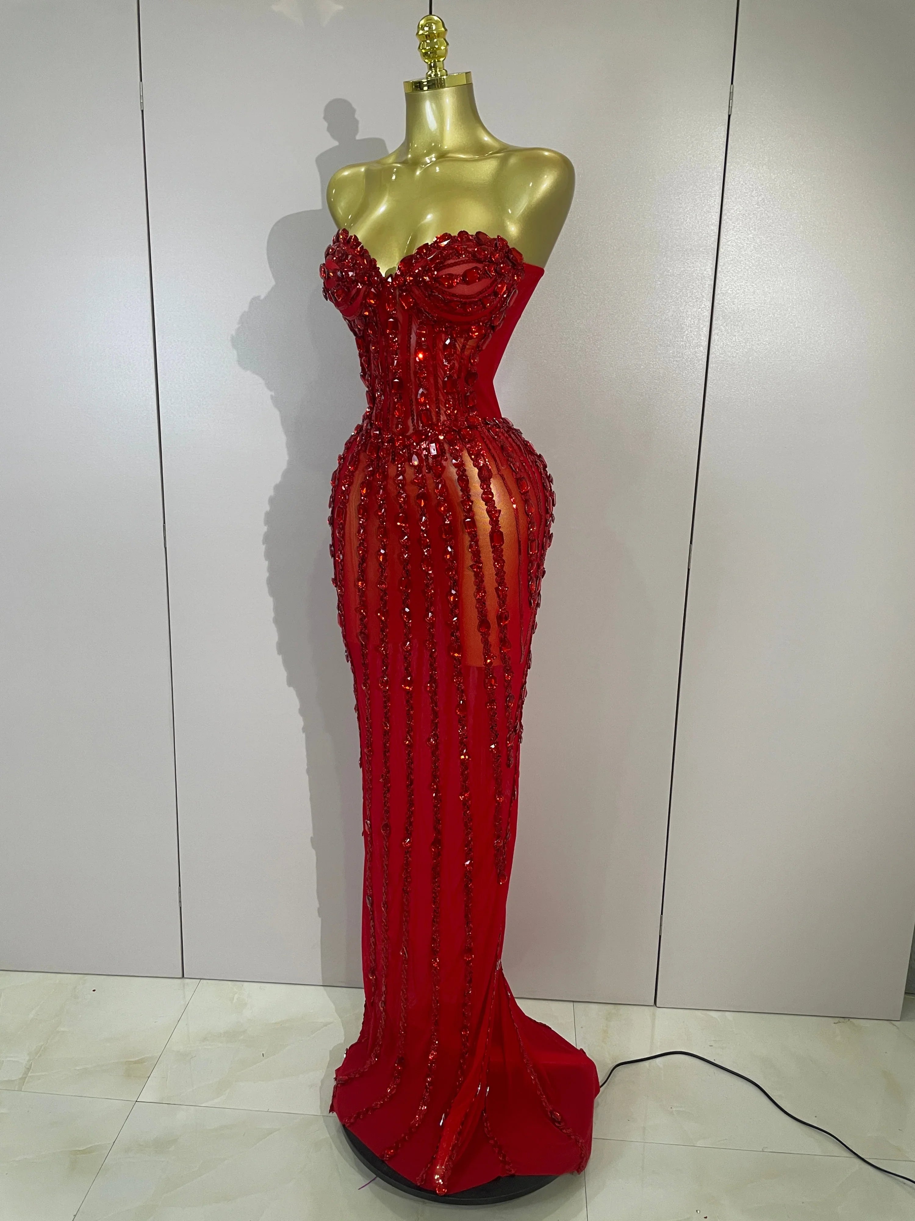 Red Fairy Mesh Maxi Dress