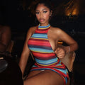 Striped Halter Knitted Mini Dress