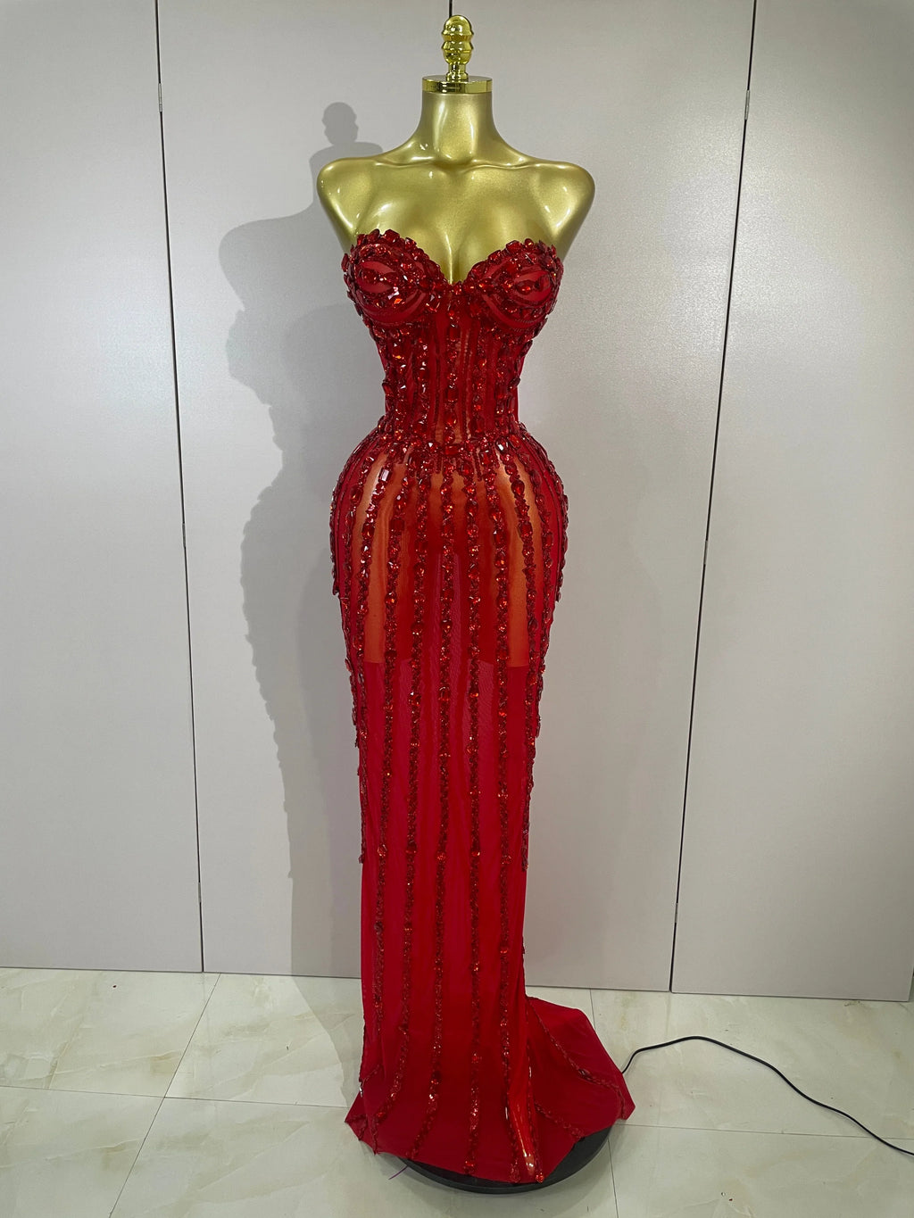 Red Fairy Mesh Maxi Dress