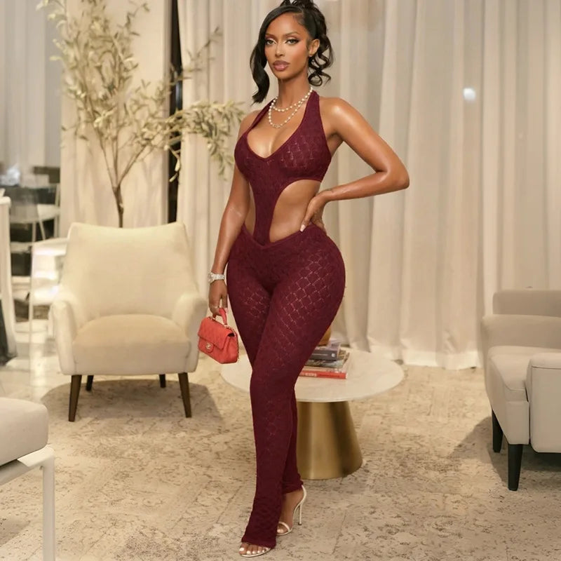 Hollow Out Lace Illusion Jumpsuit
