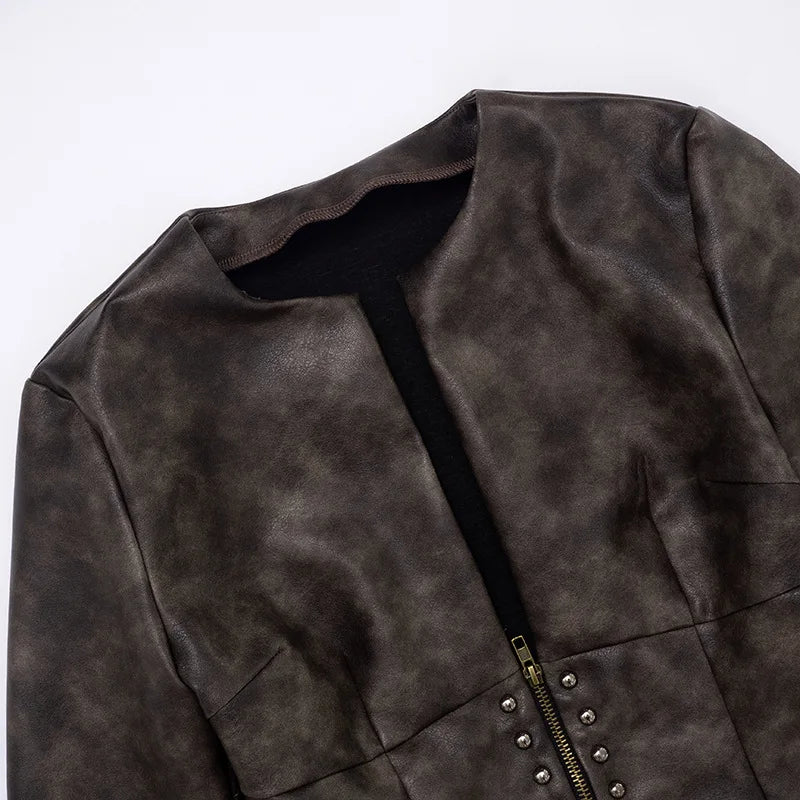 Chrome Studded Leather Crop Jacket