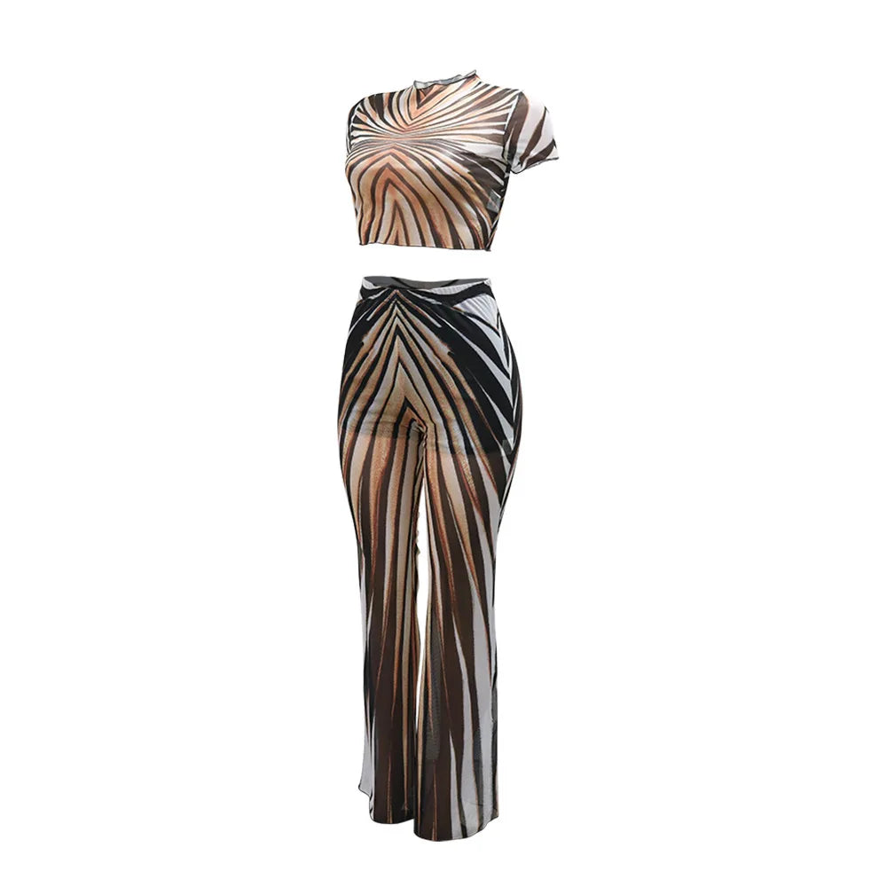 Loanda Sheer Mesh Flare Pants Set