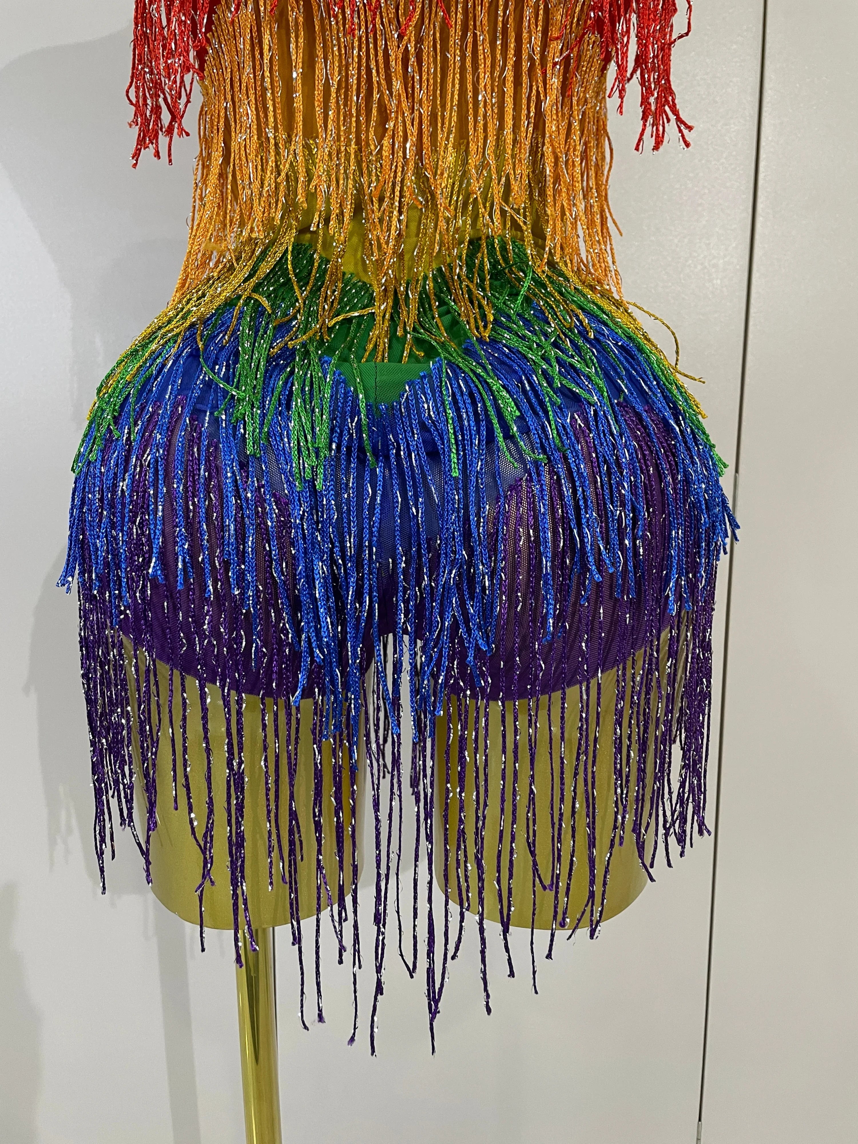Rainbow Mesh Fringe Bodysuit