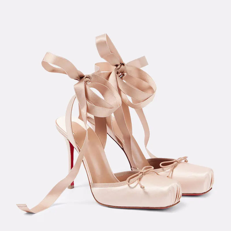 Satin Bow Ballet High Heels