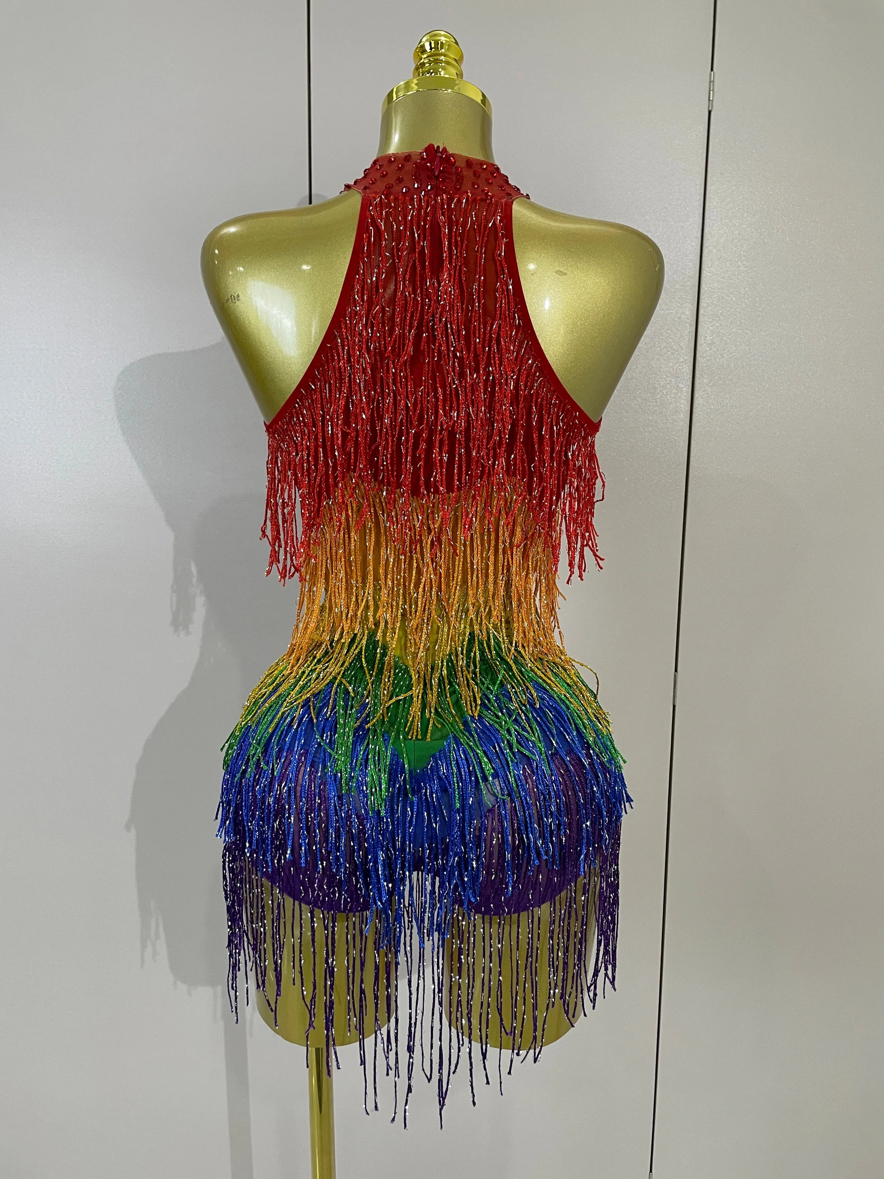 Rainbow Mesh Fringe Bodysuit