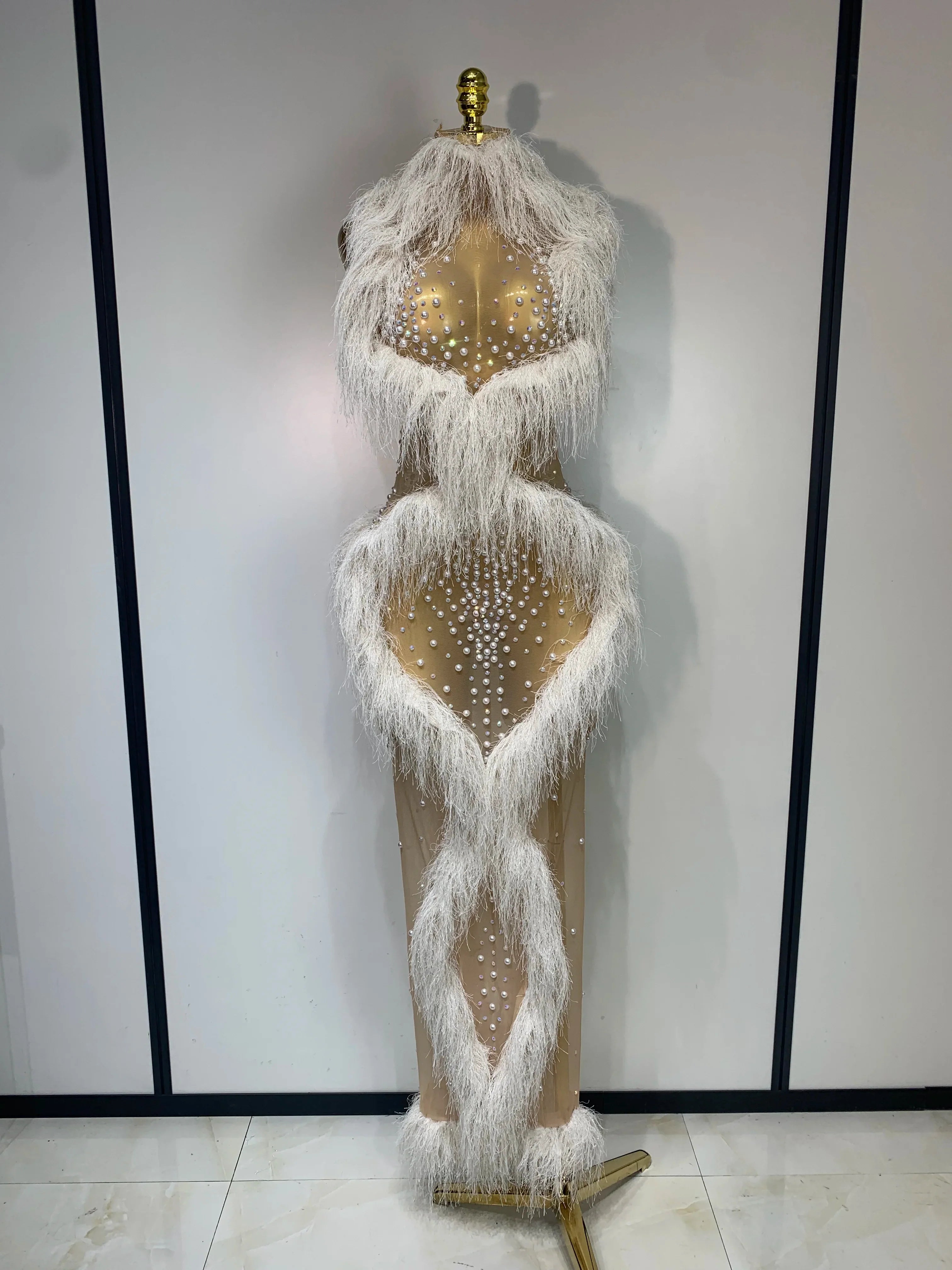 Cloud Pearl Tassel Mesh Maxi Dress