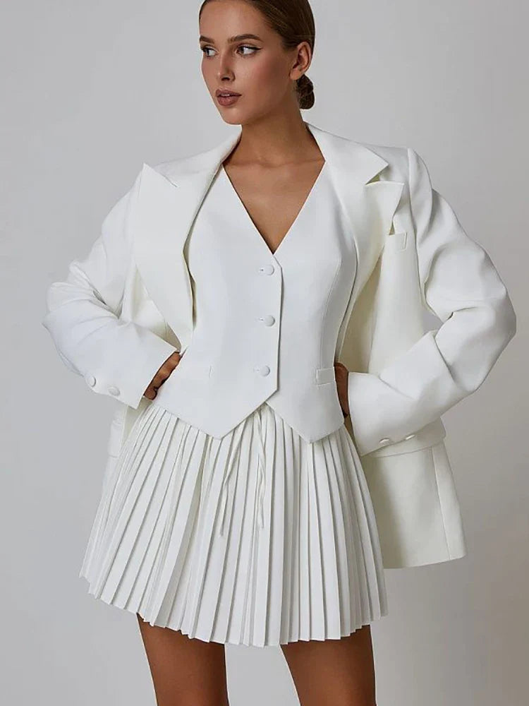 Tinashe Pleated Skirt Set White No Coat