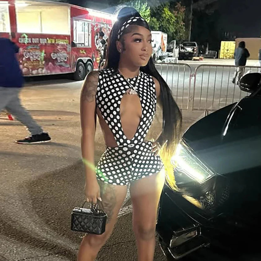 Polka Dot Cutout Romper
