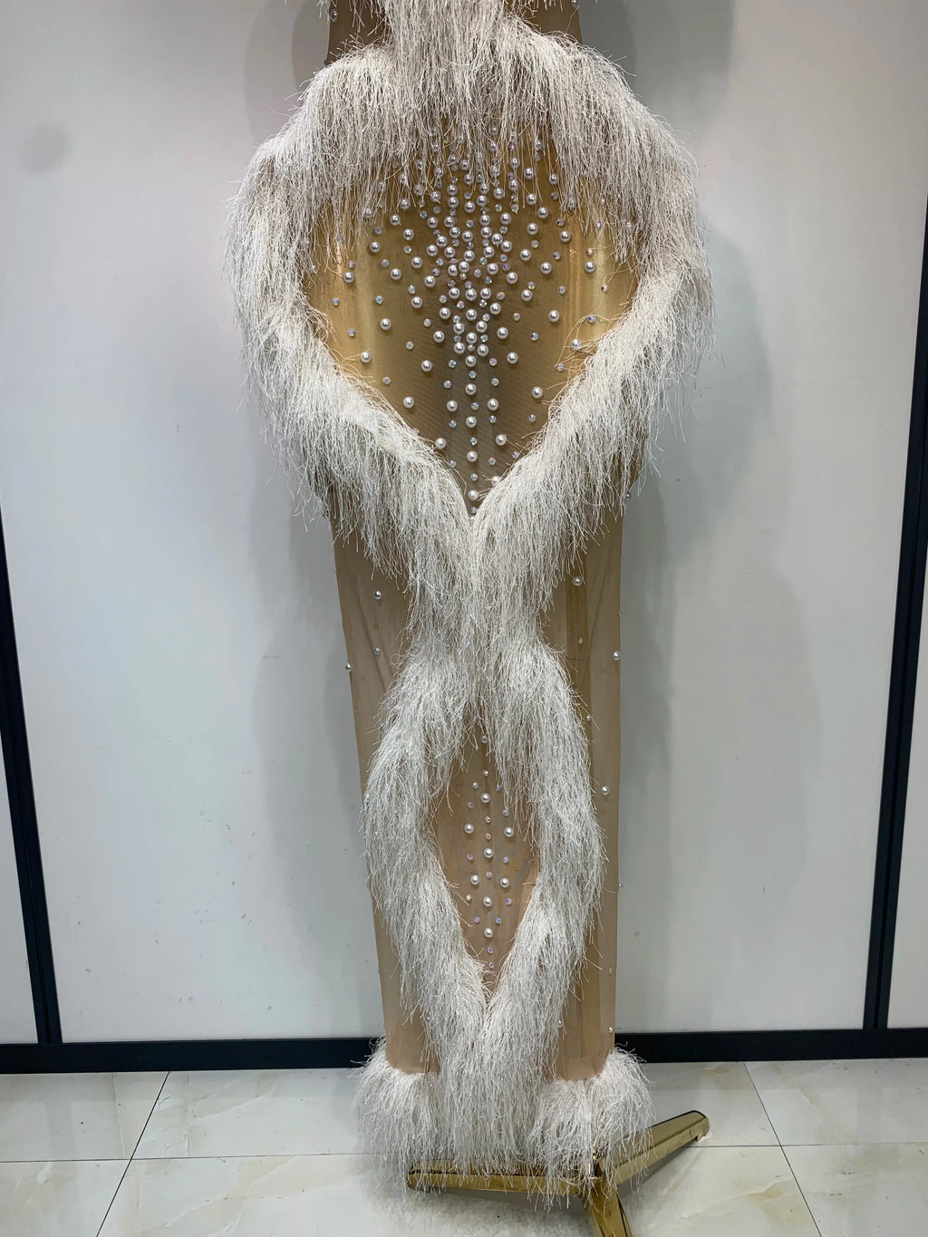 Cloud Pearl Tassel Mesh Maxi Dress