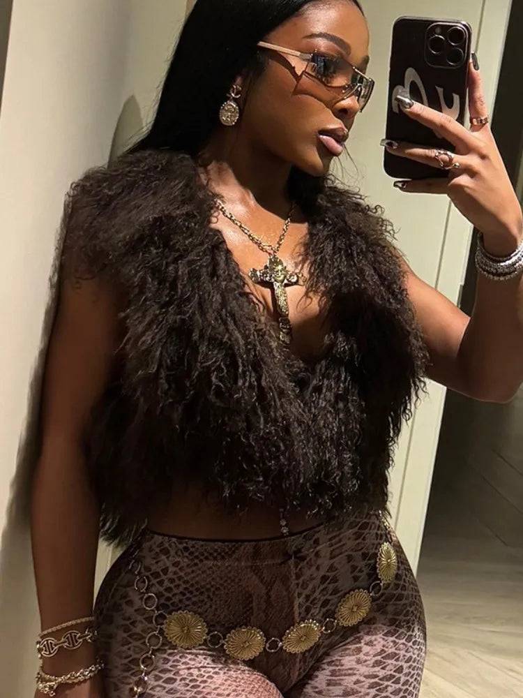 Gabby Fur Vest Coat Brown