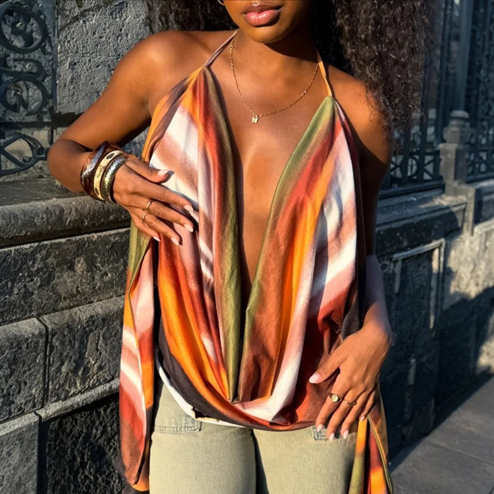 Tie-Dye Deep V-Neck Top