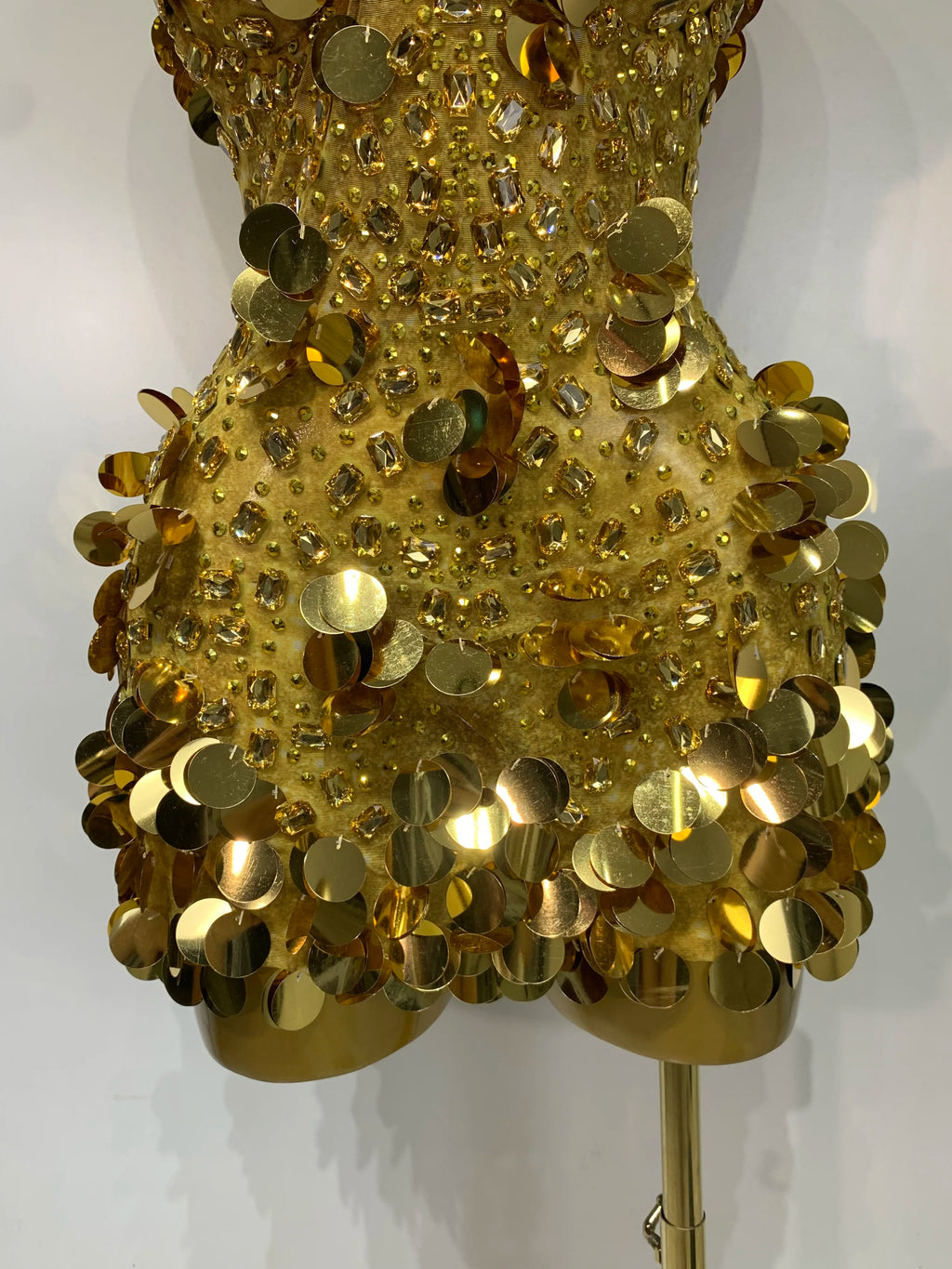 Gold Rhinestone Sequins Mini Dress