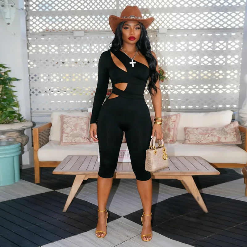 One Shoulder Cutout Capri Jumpsuit